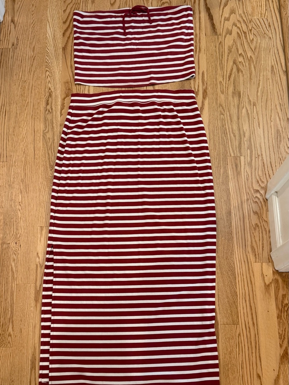 aerie Red and White Striped Tube Top + Maxi Skirt Set